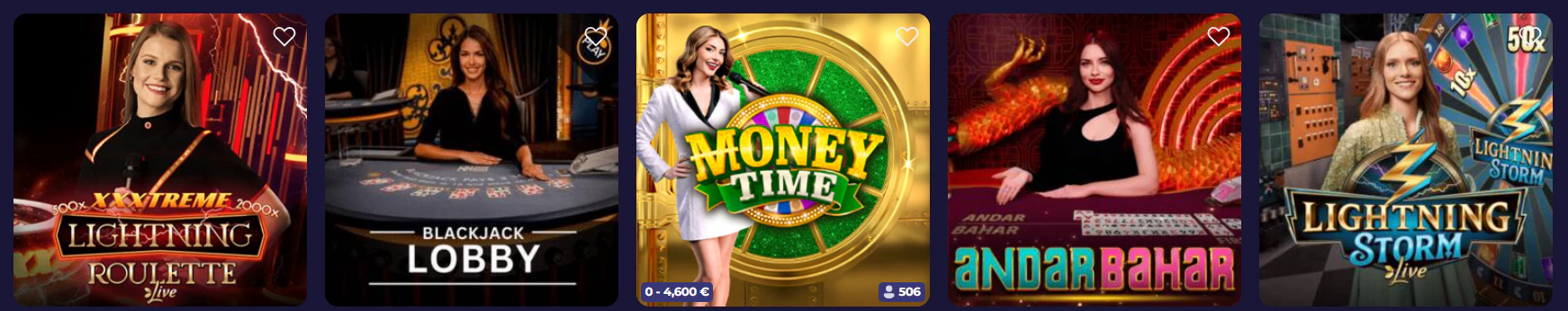 Sección de casino online y juegos con crupier en vivo de Lazybar